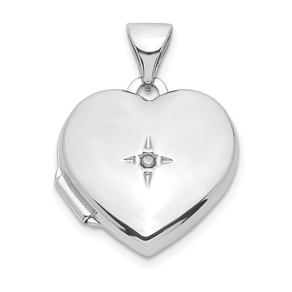 Sterling Silver Rhodium-plated Diamond 18 Dangle 15mm Heart Locket