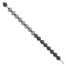 Load image into Gallery viewer, S Silver Majestik Rh-pl 10-11mm DkGrey/Black Imit. Shell Pearl Crystal Brac
