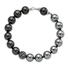Load image into Gallery viewer, S Silver Majestik Rh-pl 10-11mm DkGrey/Black Imit. Shell Pearl Crystal Brac
