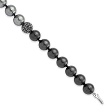 Load image into Gallery viewer, S Silver Majestik Rh-pl 10-11mm DkGrey/Black Imit. Shell Pearl Crystal Brac

