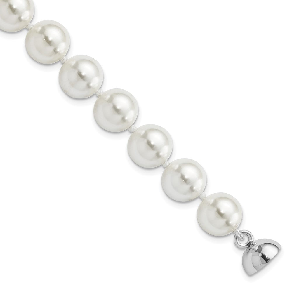 Sterling Silver Majestik Rh-pl 10-11mm White Imitation Shell Pearl Bracelet