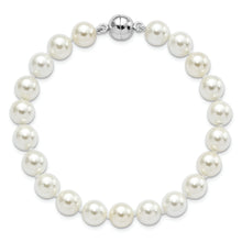 Load image into Gallery viewer, Sterling Silver Majestik Rh-pl 8-9mm White Imitation Shell Pearl Bracelet
