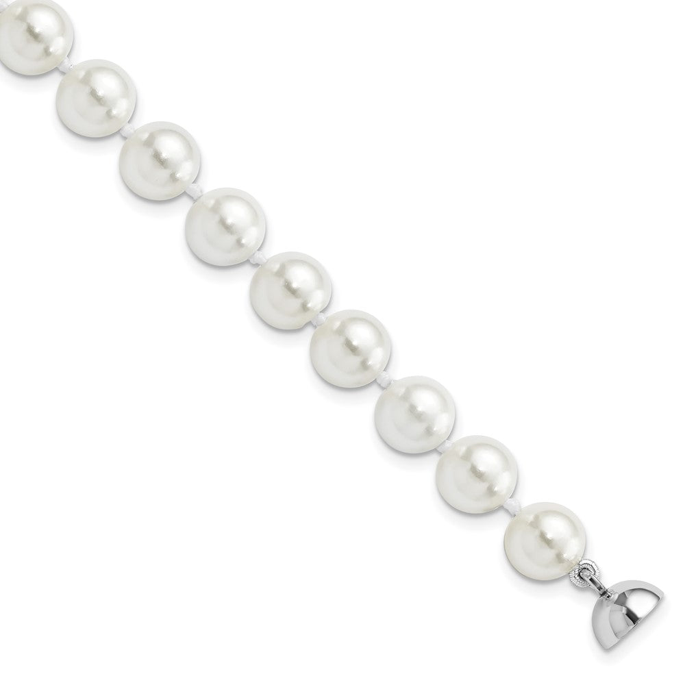 Sterling Silver Majestik Rh-pl 8-9mm White Imitation Shell Pearl Bracelet