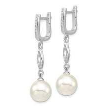 Load image into Gallery viewer, Sterling Silver Majestik Rh-pl 10-11mm Wht Imit. Shell Pearl CZ Hoop Earrin
