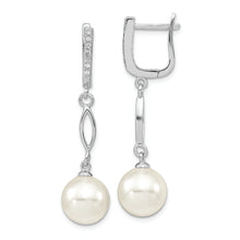 Load image into Gallery viewer, Sterling Silver Majestik Rh-pl 10-11mm Wht Imit. Shell Pearl CZ Hoop Earrin
