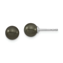 Load image into Gallery viewer, Sterling Silver Majestik Rh-pl 6-7mm Black Imit. Shell Pearl Stud Earrings
