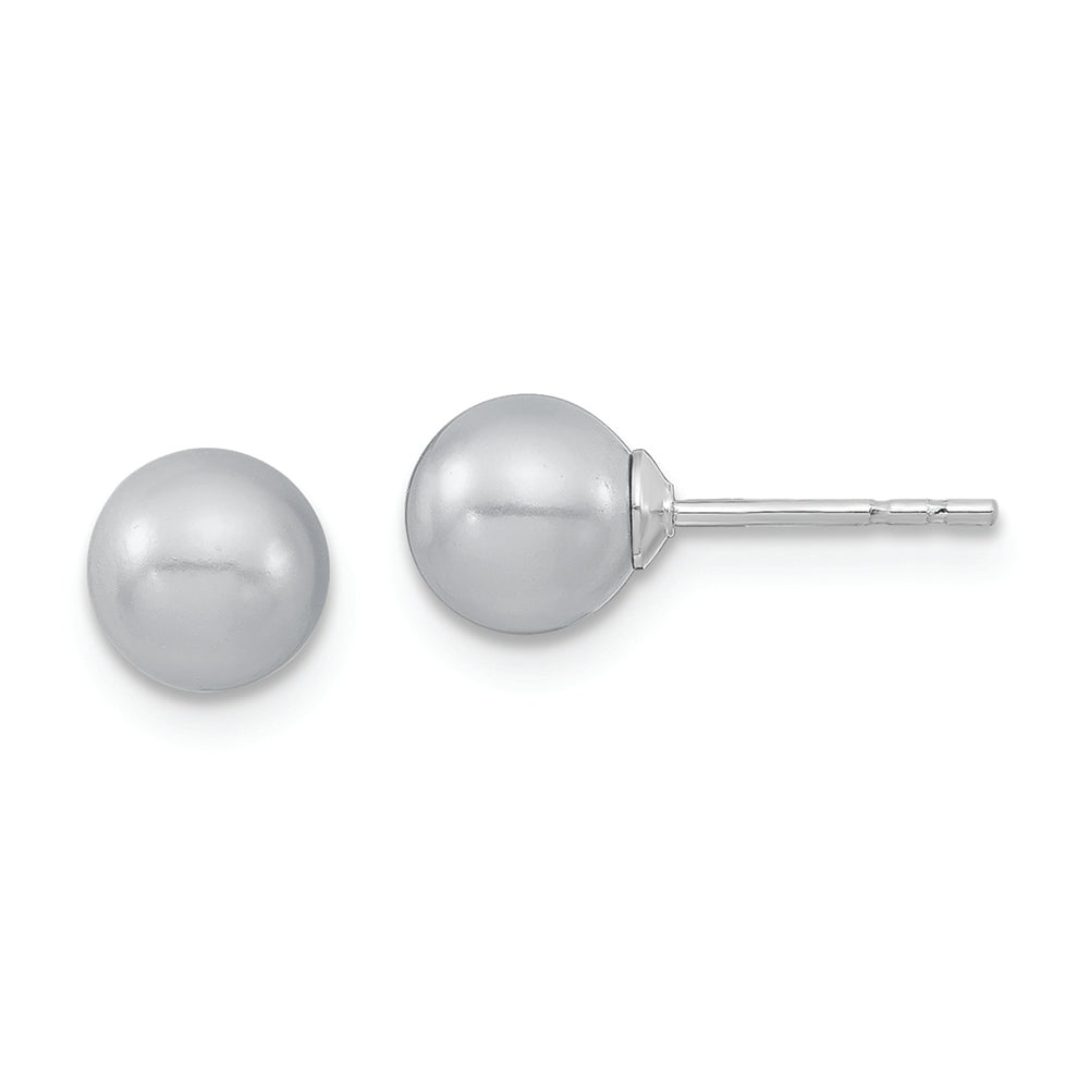 Sterling Silver Majestik Rh-pl 6-7mm Grey Imit. Shell Pearl Stud Earrings