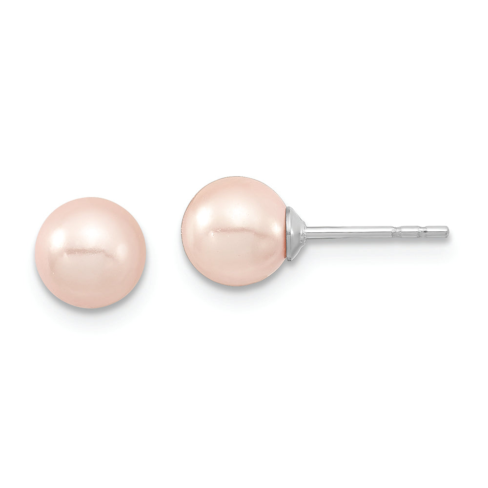 Sterling Silver Majestik Rh-pl 6-7mm Pink Imit. Shell Pearl Stud Earrings