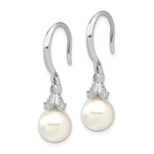 Load image into Gallery viewer, Sterling Silver Majestik Rh-pl 8-9mm Wht Imit. Shell Pearl CZ Drop Earrings
