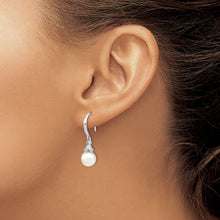 Load image into Gallery viewer, Sterling Silver Majestik Rh-pl 8-9mm Wht Imit. Shell Pearl CZ Drop Earrings
