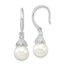 Load image into Gallery viewer, Sterling Silver Majestik Rh-pl 8-9mm Wht Imit. Shell Pearl CZ Drop Earrings
