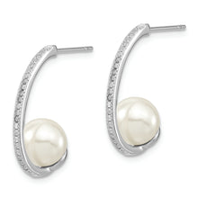 Load image into Gallery viewer, Sterling Silver Majestik Rh-pl 8-9mm Wht Imit. Shell Pearl CZ J-Hoop Earrin
