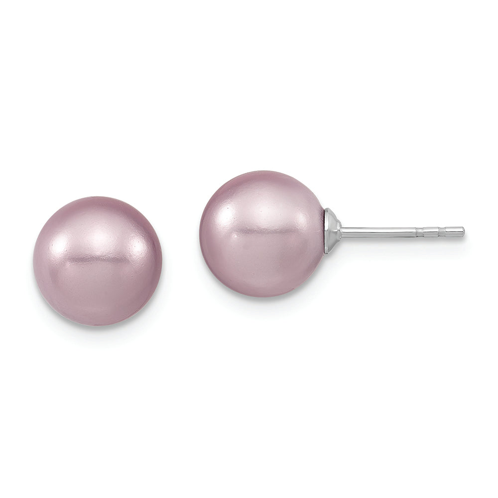 Sterling Silver Majestik Rh-pl 8-9mm Purple Imit. Shell Pearl Stud Earrings