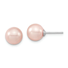 Load image into Gallery viewer, Sterling Silver Majestik Rh-pl 8-9mm Pink Imit. Shell Pearl Stud Earrings
