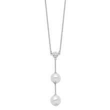 Load image into Gallery viewer, Sterling Silver Majestik Rh-pl 10-11mm Wht Imit. Shell Pearl CZ Y-Drop Neck
