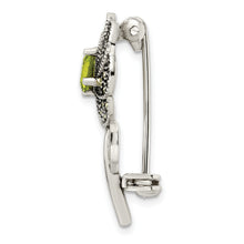 Load image into Gallery viewer, Sterling Silver Antiqued Enamel Marcasite and Green Glass Stone Flower Pin
