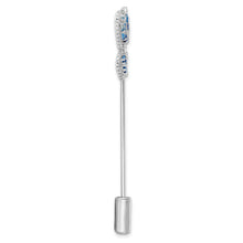Load image into Gallery viewer, Sterling Silver Rhodium-plated Polished Blue and Clear CZ Butterfly Pin
