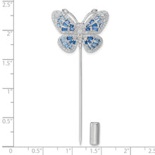 Load image into Gallery viewer, Sterling Silver Rhodium-plated Polished Blue and Clear CZ Butterfly Pin
