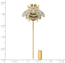 Load image into Gallery viewer, Sterling Silver Rhodium-plated Gold Tone Black and Clear CZ Bumblebee Pin
