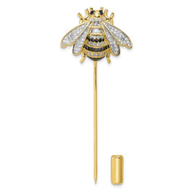 Load image into Gallery viewer, Sterling Silver Rhodium-plated Gold Tone Black and Clear CZ Bumblebee Pin
