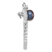 Load image into Gallery viewer, Sterling Silver Rho-pl CZ 8-9mm Black Button FWC Pearl Dragonfly Brooch
