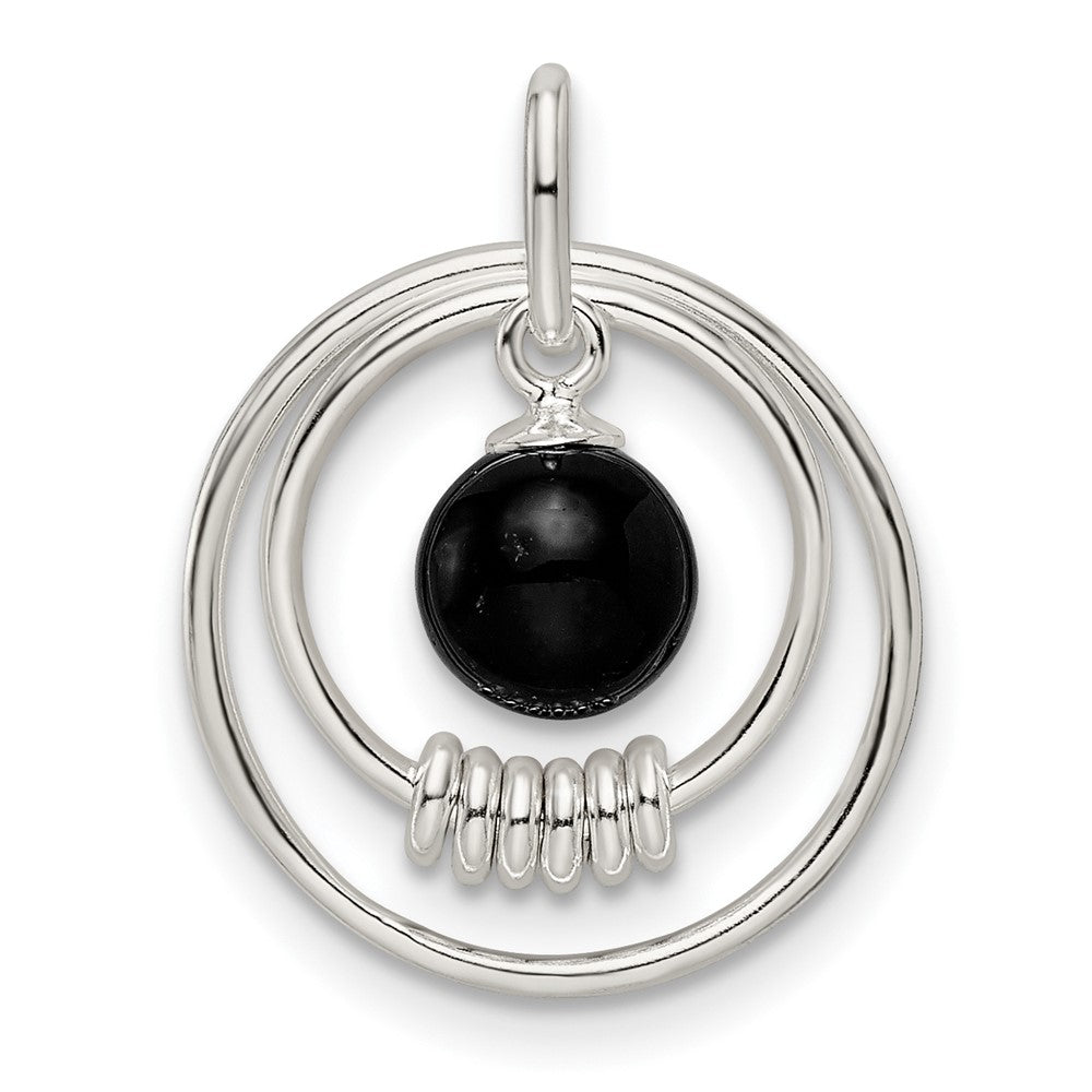 Sterling Silver Polished Onyx in Circles Pendant