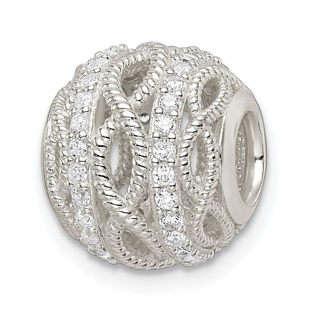 Sterling Silver Polished CZ Round Fancy Patterned Slide