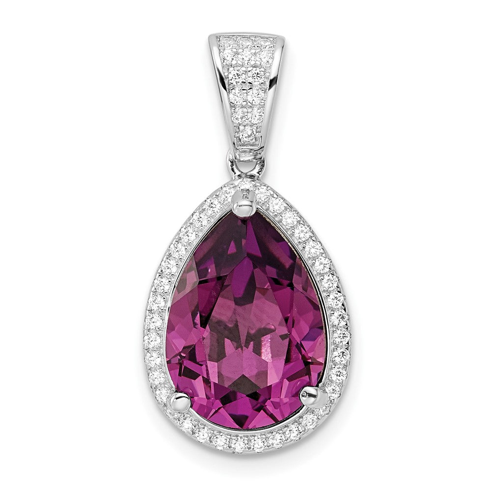 Sterling Silver Rhodium-plated CZ & Dk Purple Swarovski Crystal Pendant