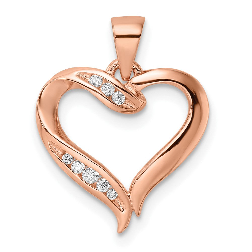 Sterling Silver Rose-tone CZ Open Heart Pendant