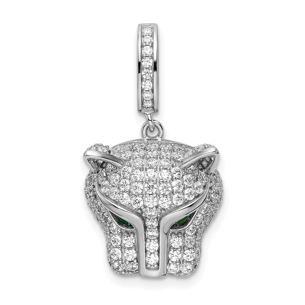 Sterling Silver Rhodium-plated Green & White CZ Panther Pendant