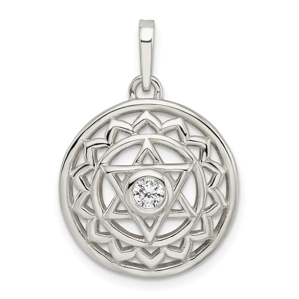 Sterling Silver CZ Heart Chakra Filigree Pendant