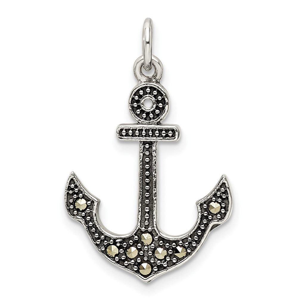 Sterling Silver Antiqued Marcasite Anchor Pendant