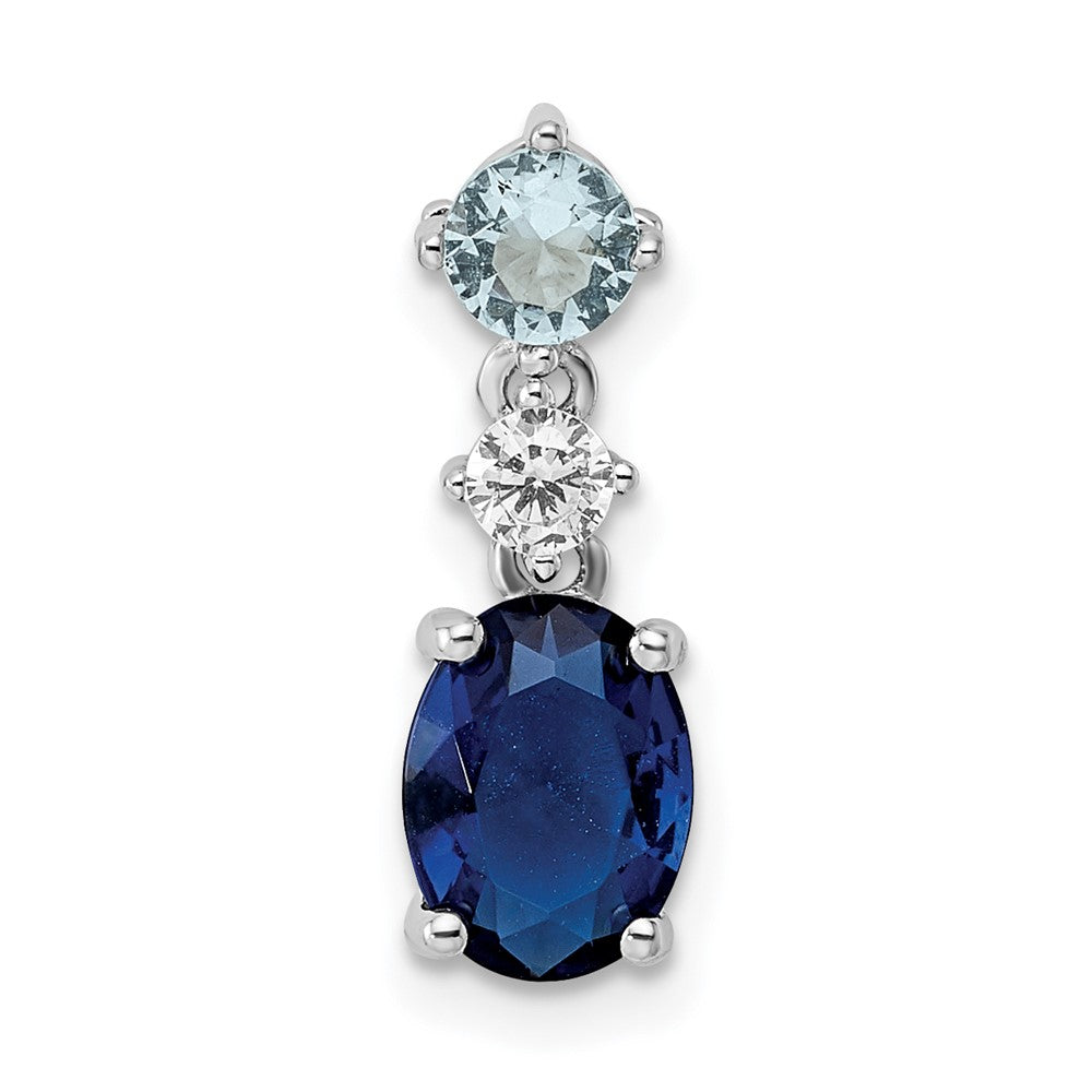 Sterling Silver Rhodium-plated CZ and Blue Glass Pendant