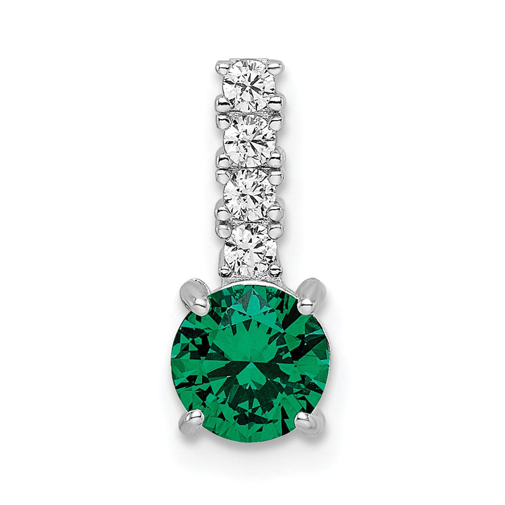 Sterling Silver Polished Rhodium-plated Green & Clear CZ Pendant