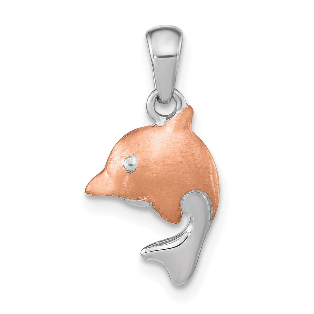 Sterling Silver RH-plated & Rose Gold-plated Brushed Dolphin Pendant