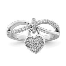 Load image into Gallery viewer, Sterling Silver Rhodium-plated CZ Heart Dangle Ring
