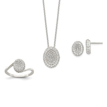 Load image into Gallery viewer, Sterling Silver 16 in w/1.5 in Ext. CZ Oval Necklace, Earrings, Ring Set
