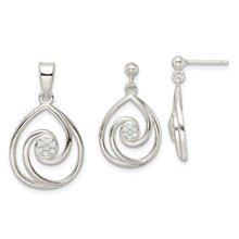Load image into Gallery viewer, Sterling Silver CZ in Teardrop Pendant and Earrings Set
