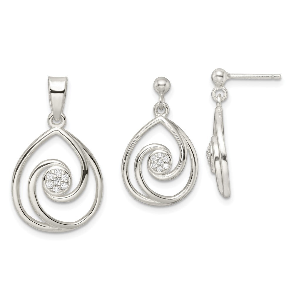 Sterling Silver CZ in Teardrop Pendant and Earrings Set