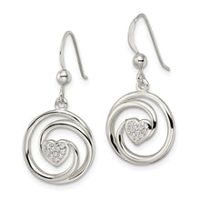 Load image into Gallery viewer, Sterling Silver CZ Heart in Circle Pendant and Earrings Set
