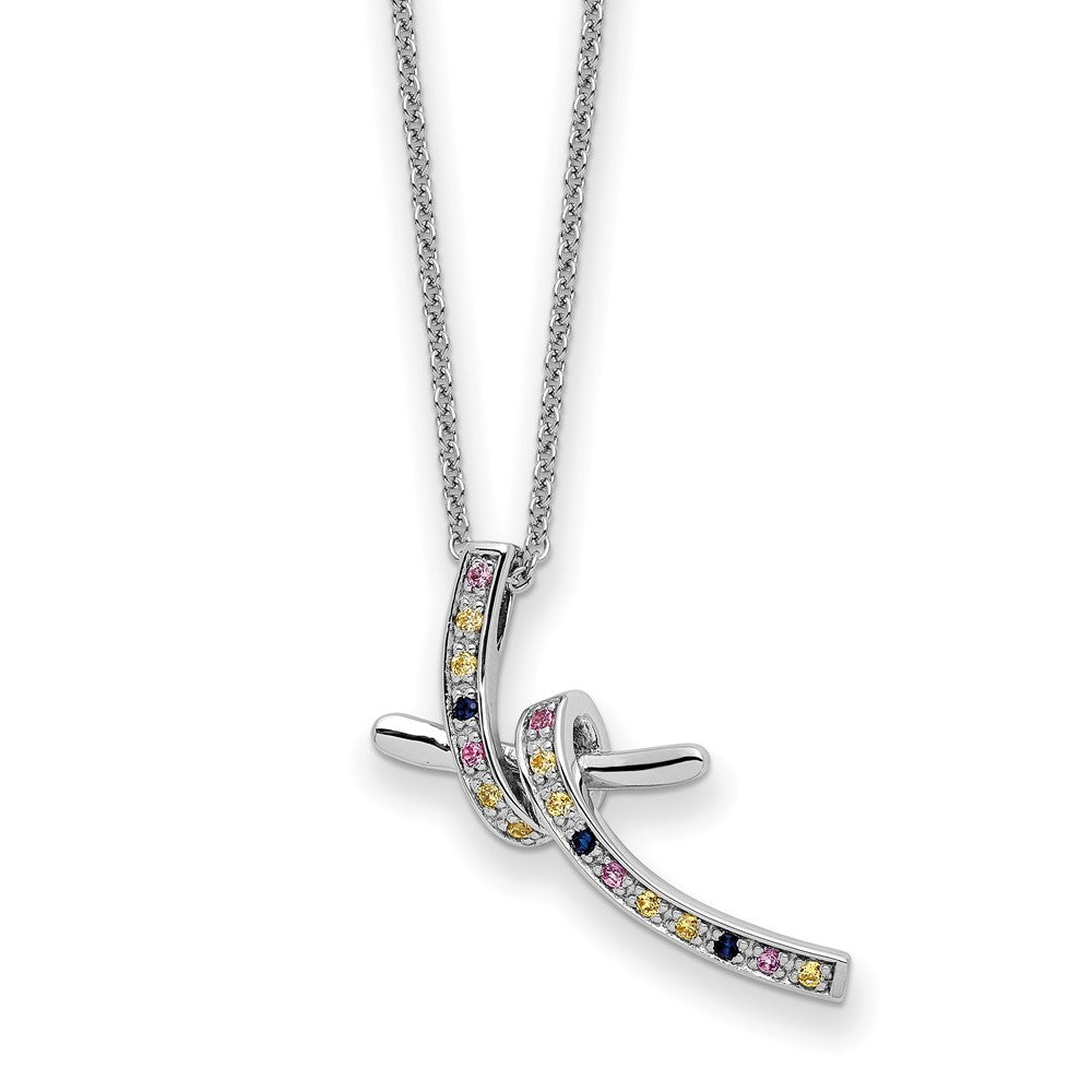 Sterling Silver CZ & Created Pink Sapphire Dancing With Joy 18in Necklace