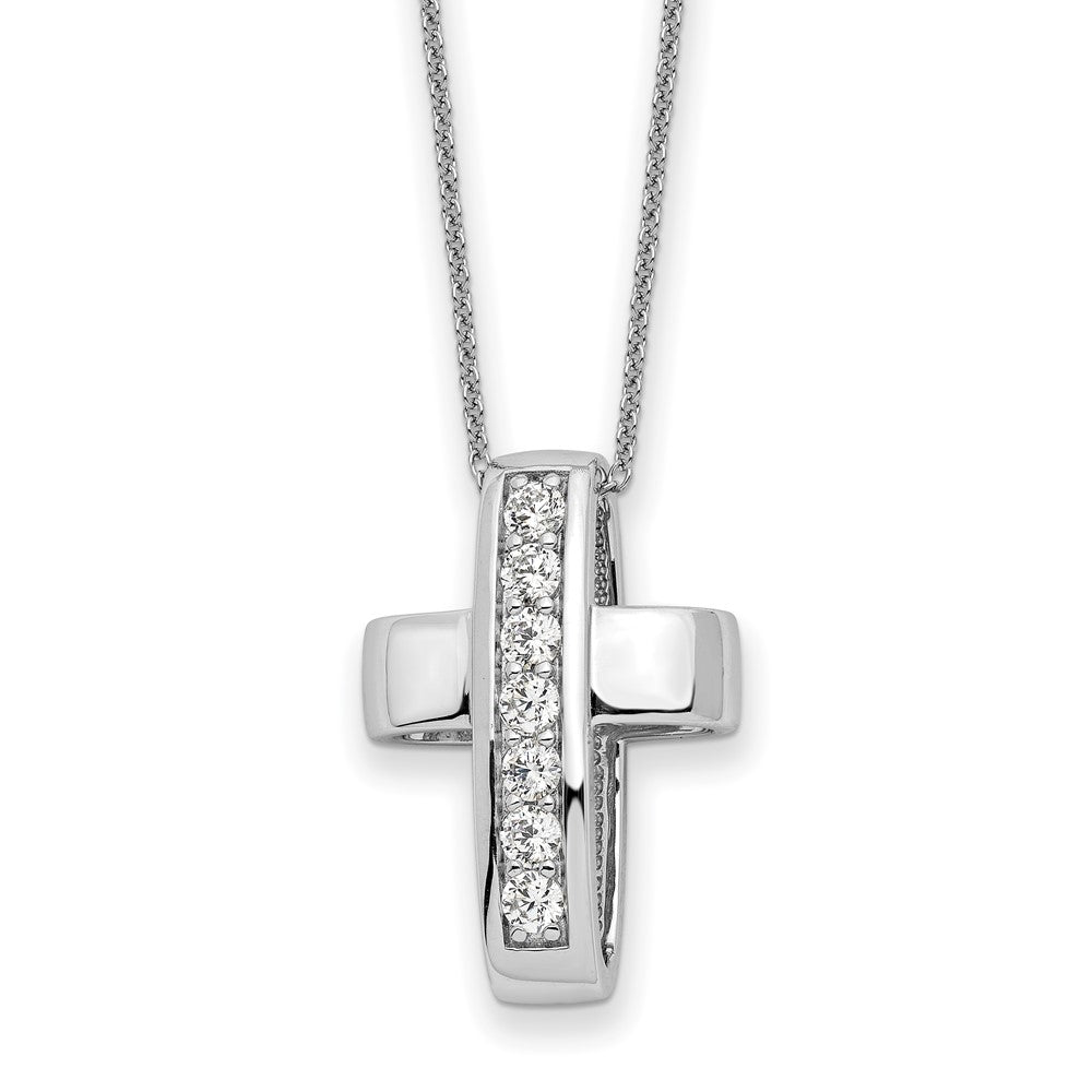 Sterling Silver CZ Good & Perfect Cross 22in Necklace