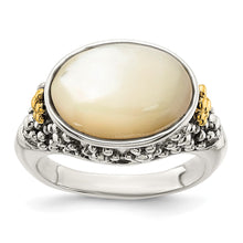 Load image into Gallery viewer, Sterling Silver w/14k Accent Floral Oval Mother Of Pearl Ring
