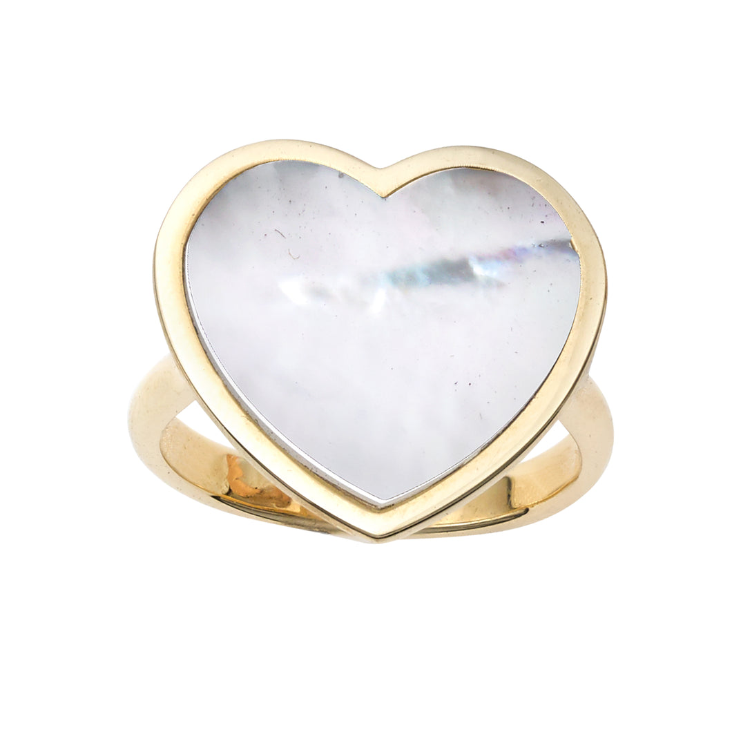 14K Gold Mother of Pearl Heart Ring