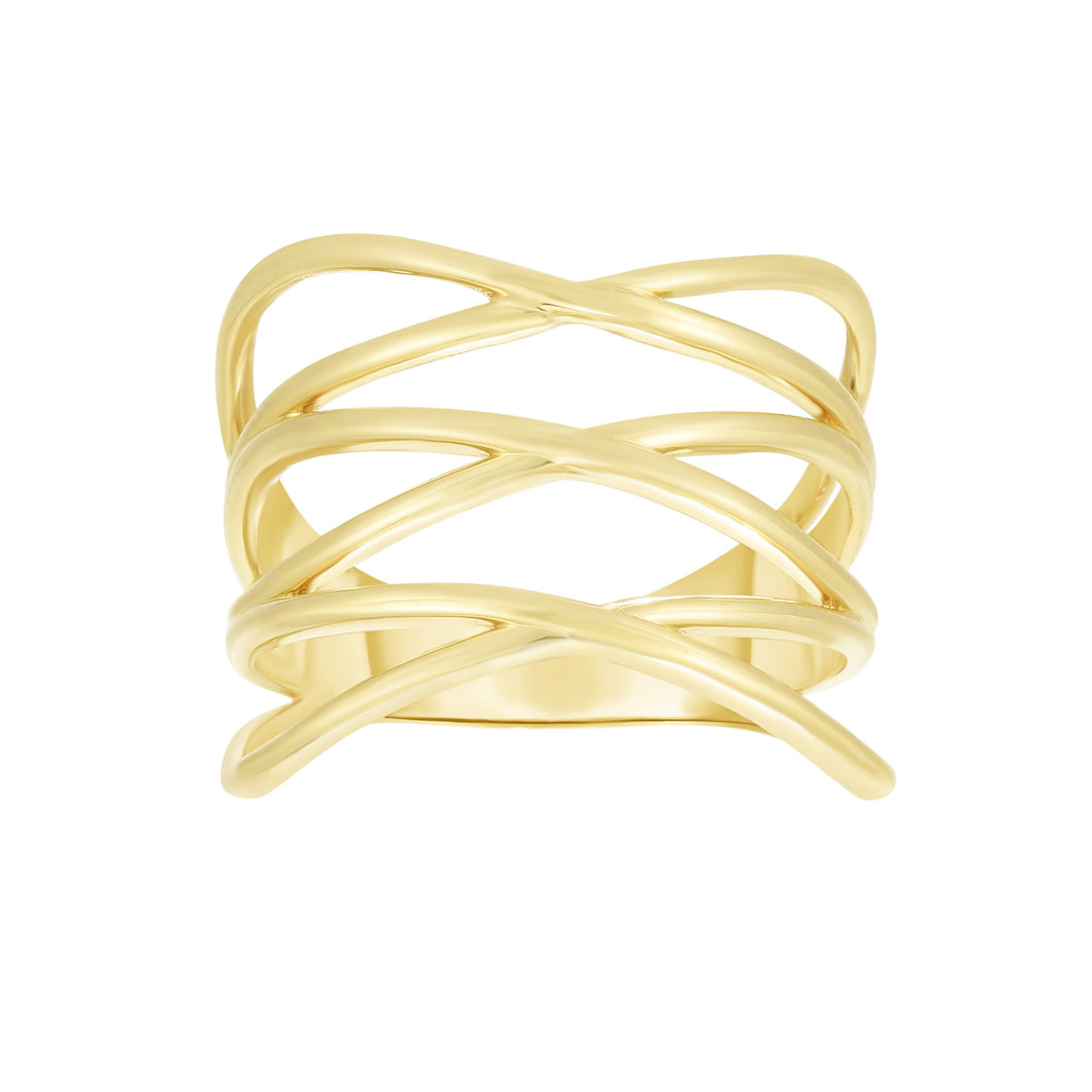 14K Gold Triple Row Crisscross Ring