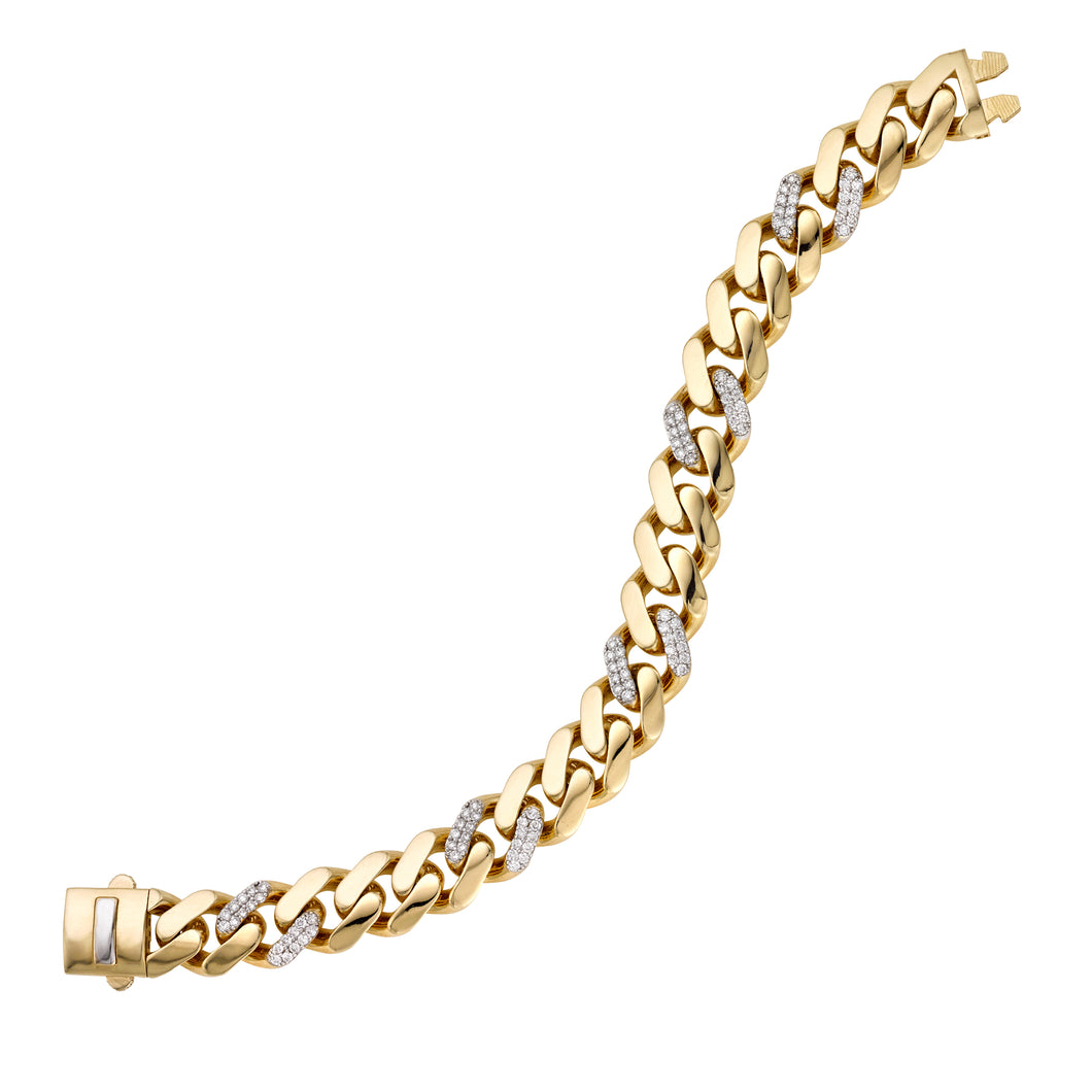 14K Gold 11.5mm Lite Miami Cuban with Diamond Stations