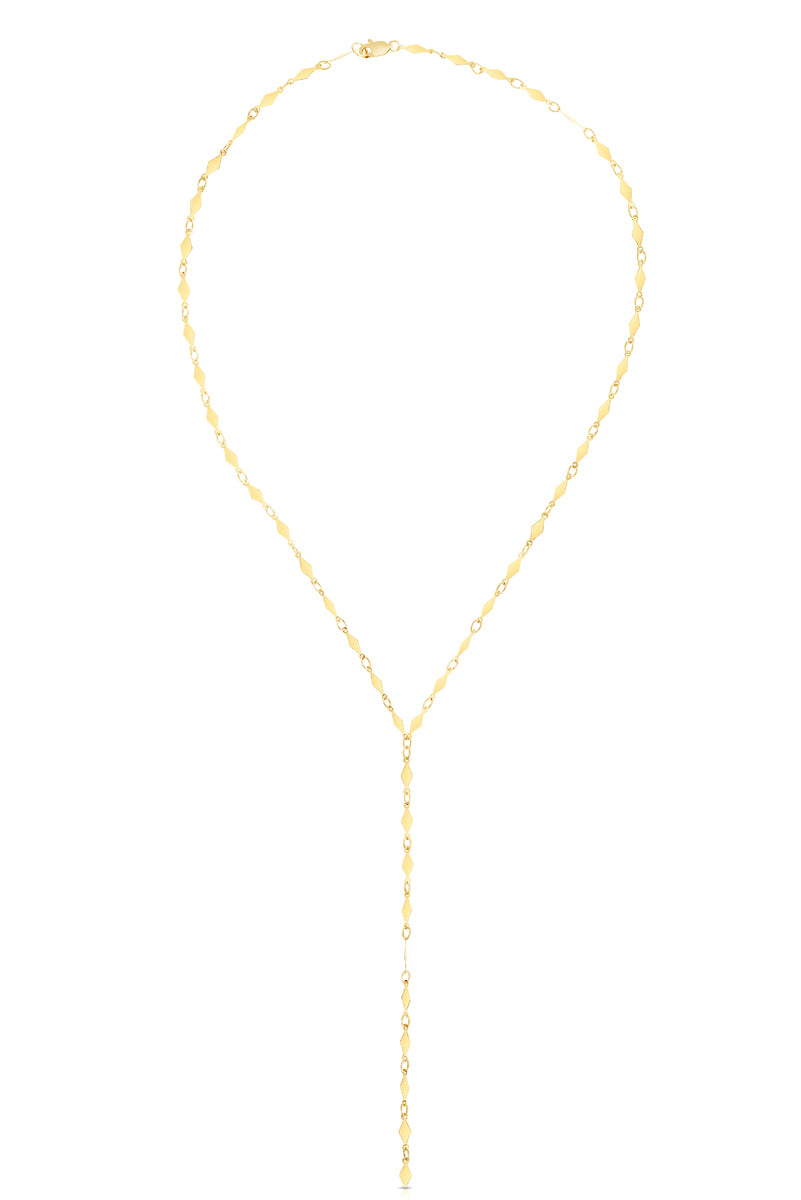 14K Gold Diamond Shape Lariat Mirror Chain Necklace