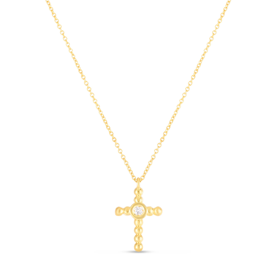14K Gold Diamond Cross Popcorn Pendant