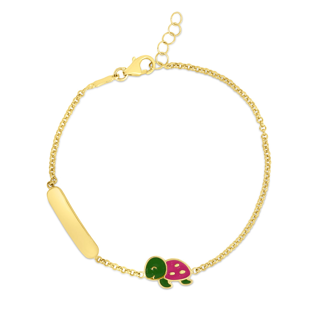 14K Gold Enamel Turtle ID Bracelet