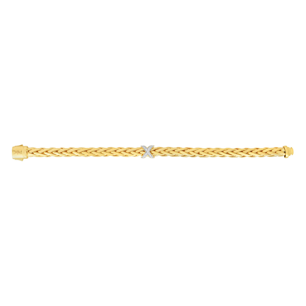 14K Gold Woven Diamond X Bracelet